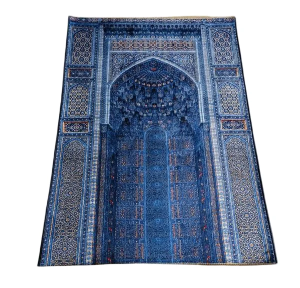 Blue silk Muslim prayer rug with intricate Persian mihrab pattern - Zainyunoor wholesale