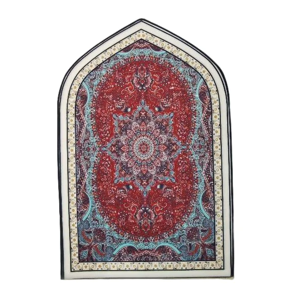 Red velvet Muslim prayer rug with mihrab arch floral medallion - Zainyunoor wholesale