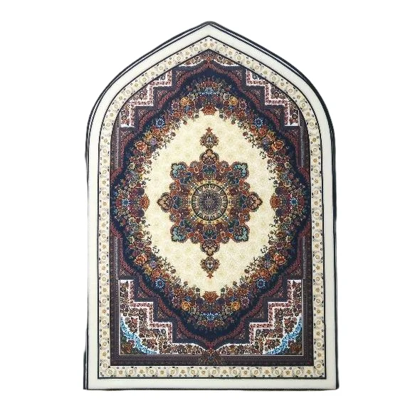 Ivory velvet Muslim prayer rug with ornate Persian medallion - Zainyunoor wholesale