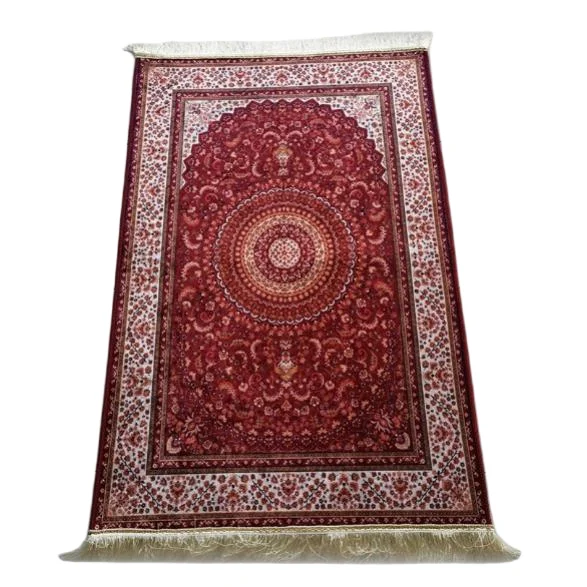 Red silk Muslim prayer rug with intricate paisley medallion design - Zainyunoor wholesale