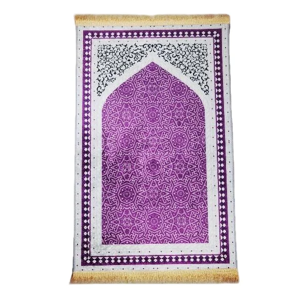 Purple and ivory chenille Muslim prayer rug with Islamic geometric star pattern - Zainyunoor wholesale