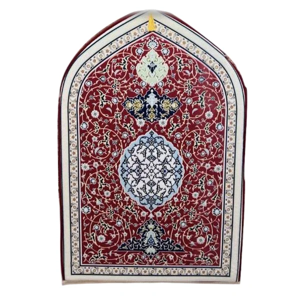 Red velvet Muslim prayer rug with ornate medallion and arch - Zainyunoor wholesale