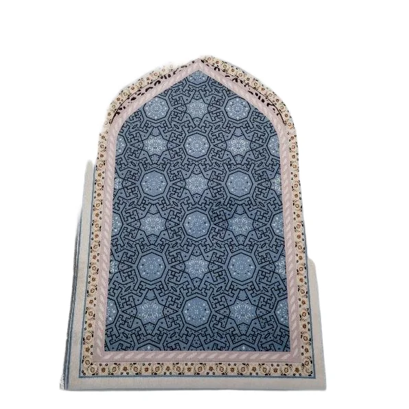 Blue chenille Muslim prayer rug with star geometric mihrab pattern - Zainyunoor wholesale