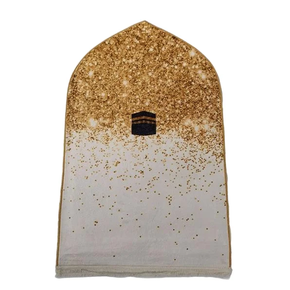 White gold Muslim prayer rug with Kaaba glitter design - Zainyunoor wholesale