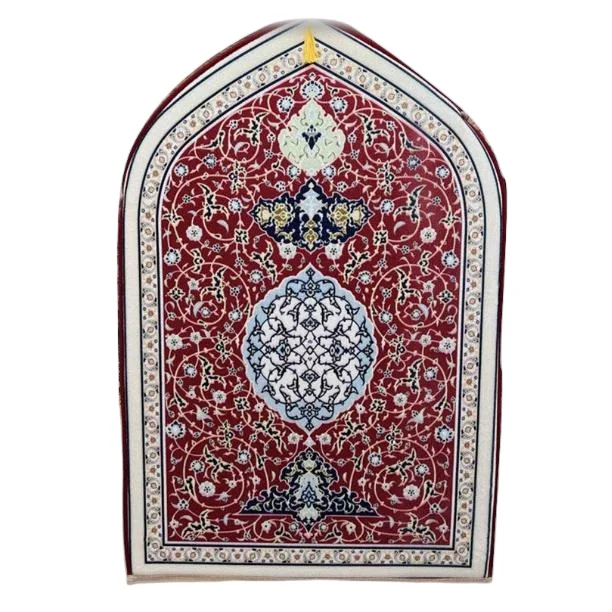 Red chenille Muslim prayer rug with arched floral medallion design - Zainyunoor wholesale