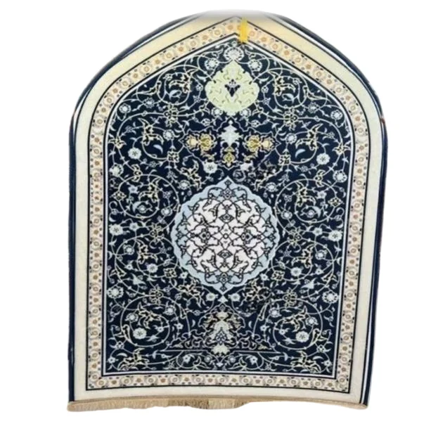 Navy blue velvet Muslim prayer rug with floral medallion mihrab design - Zainyunoor wholesale