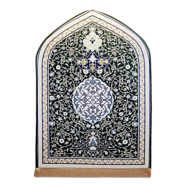 Dark green chenille Muslim prayer rug with arched mihrab floral motif - Zainyunoor wholesale