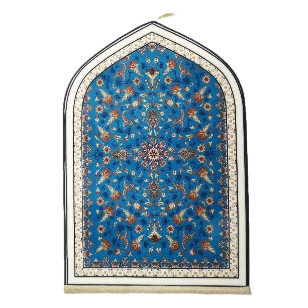 Turquoise blue woven Muslim prayer rug with Persian floral pattern - Zainyunoor wholesale