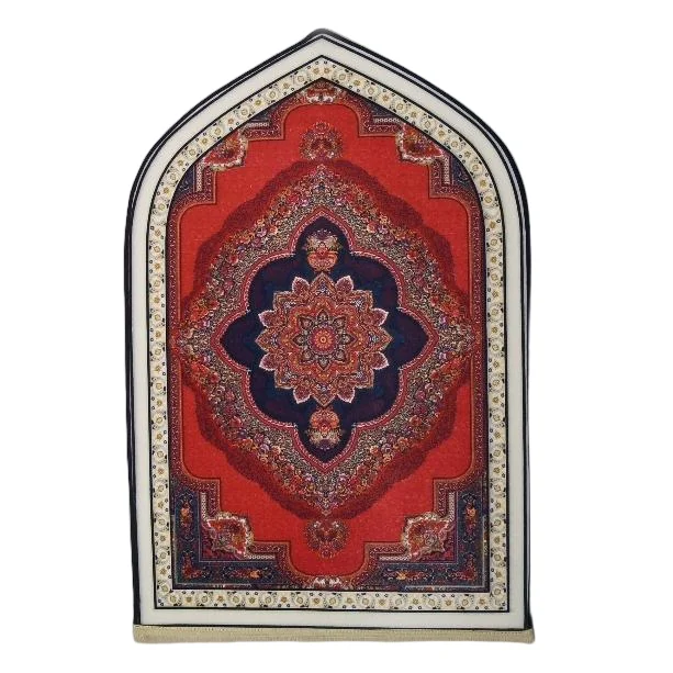 Red velvet Muslim prayer rug with ornate medallion mihrab arch - Zainyunoor wholesale