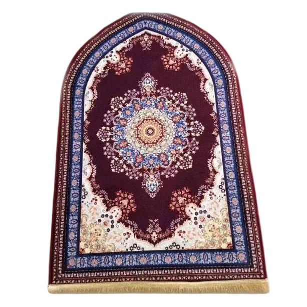 Burgundy plush Muslim prayer rug with classic Persian medallion design - Zainyunoor wholesale