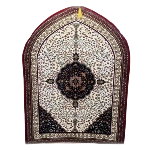 Maroon ivory Muslim prayer rug with elegant central medallion motif - Zainyunoor wholesale