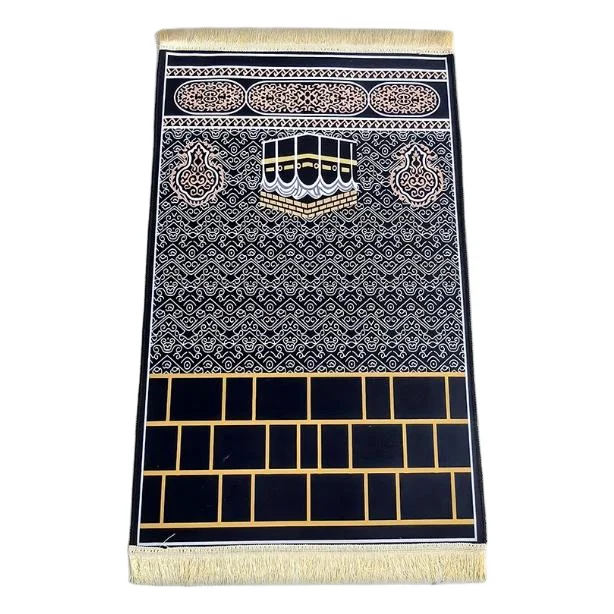 Black velvet Muslim prayer rug with gold Kaaba and Kiswah pattern - Zainyunoor wholesale