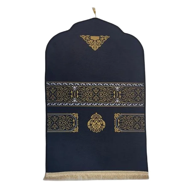 Navy blue suede Muslim prayer rug with gold arched mihrab embroidery - Zainyunoor wholesale