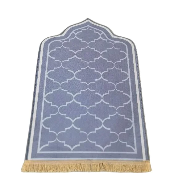 Lavender grey woven Muslim prayer rug with geometric trellis motif and tassel edge - Zainyunoor wholesale