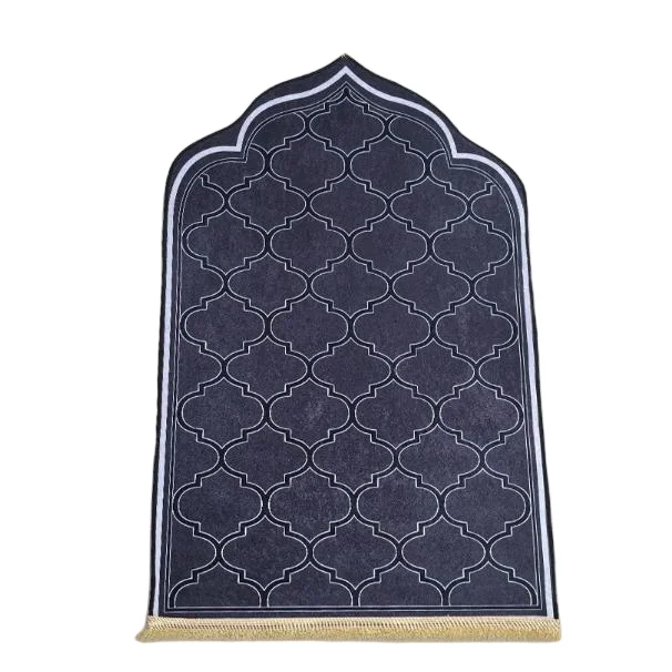 Navy blue velvet Muslim prayer rug with Moroccan trellis design - Zainyunoor wholesale
