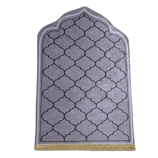 Grey flannel Muslim prayer rug with geometric lattice print - Zainyunoor wholesale