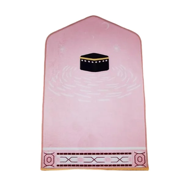 Pink padded Muslim prayer rug with Kaaba Mecca print design - Zainyunoor wholesale