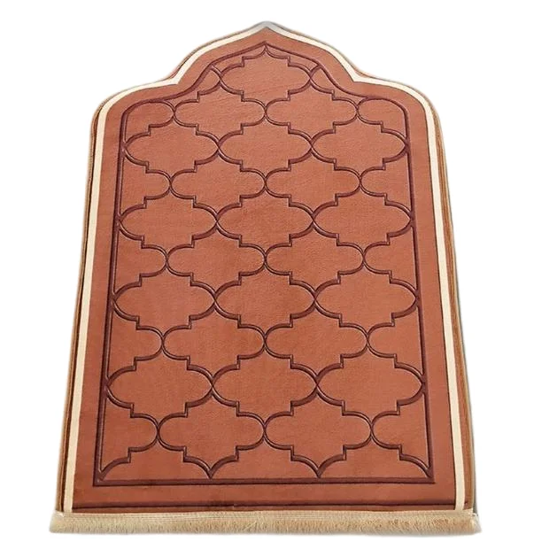 Terracotta brown Muslim prayer rug with quatrefoil embossed design - Zainyunoor wholesale