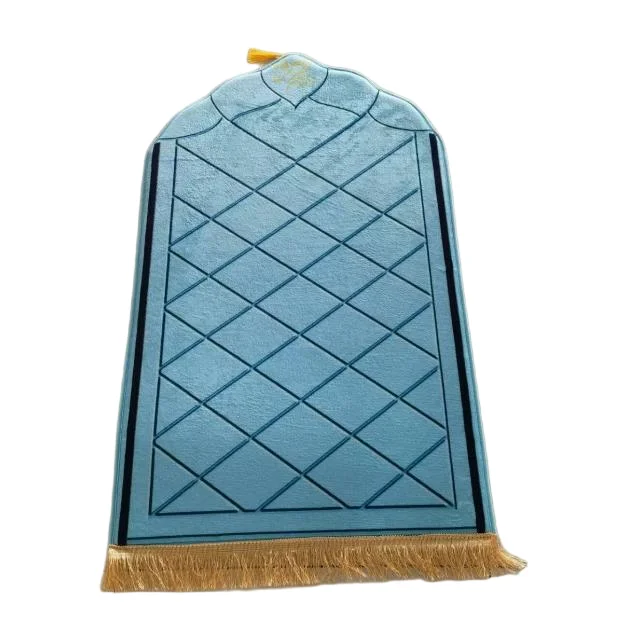 Sky blue velvet Muslim prayer rug with embossed diamond design - Zainyunoor wholesale