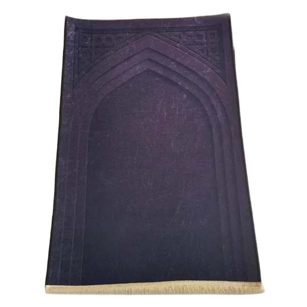 Purple velvet Muslim prayer rug with double mihrab arch and tassel trim - Zainyunoor wholesale