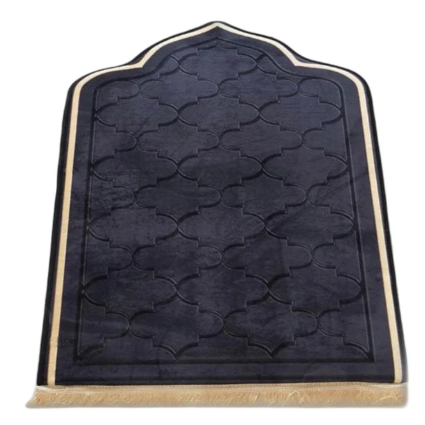 Navy blue thick Muslim prayer rug with quatrefoil pattern and gold edge - Zainyunoor wholesale
