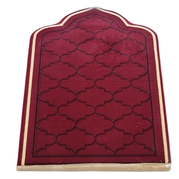 Red velvet Muslim prayer rug with embossed quatrefoil pattern - Zainyunoor wholesale