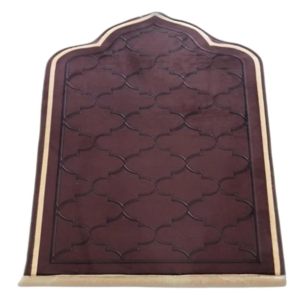Brown velvet Muslim prayer rug with embossed lattice design - Zainyunoor wholesale