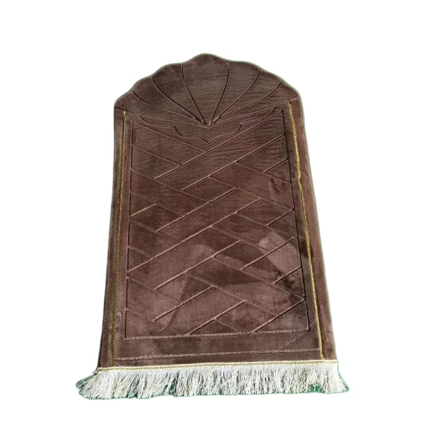 Brown velvet Muslim prayer rug with shell crown and zigzag design - Zainyunoor wholesale