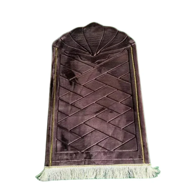 Mauve velvet Muslim prayer rug with embossed geometric crisscross - Zainyunoor wholesale