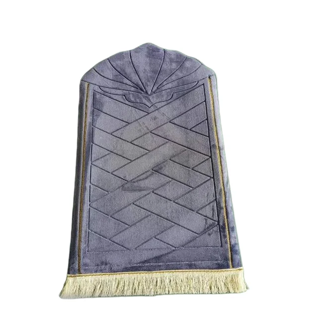 Grey velvet Muslim prayer rug with geometric crisscross embossed design - Zainyunoor wholesale