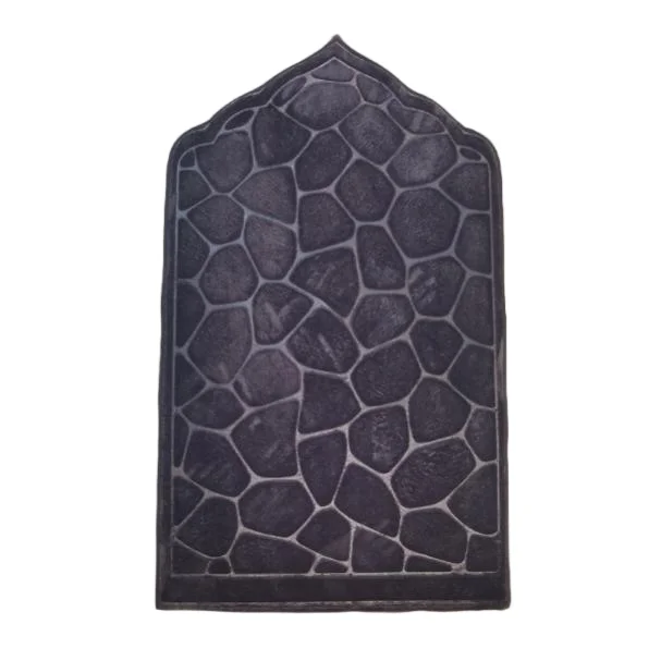 Dark grey foam Muslim prayer rug with embossed stone pattern mihrab arch - Zainyunoor wholesale