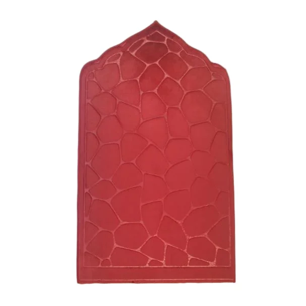 Red velvet Muslim prayer rug with embossed pebble design mihrab arch - Zainyunoor wholesale