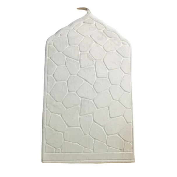 Ivory white foam Muslim prayer rug with embossed pebble pattern mihrab arch - Zainyunoor wholesale