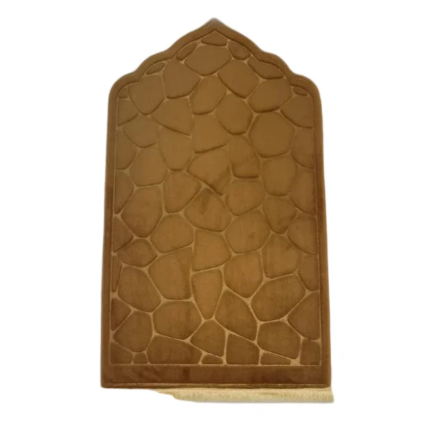 Tan brown velvet Muslim prayer rug with embossed pebble pattern and fringe - Zainyunoor wholesale