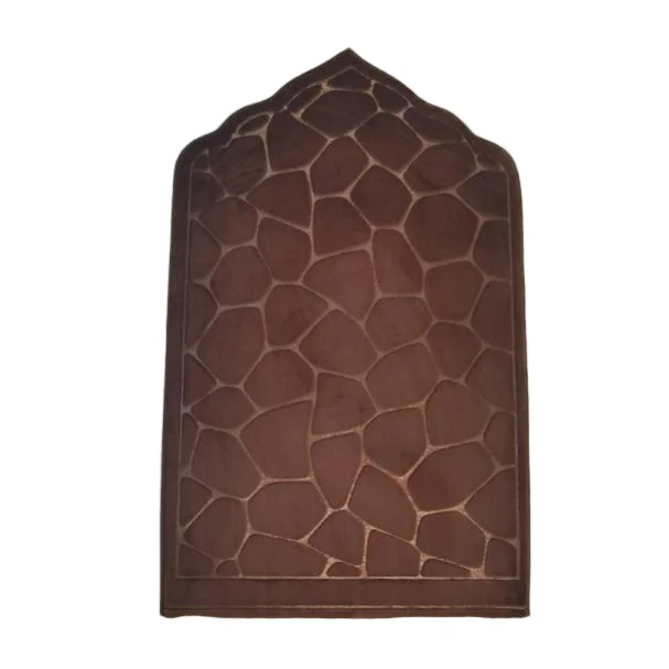 Brown foam Muslim prayer rug with embossed pebble texture mihrab arch - Zainyunoor wholesale