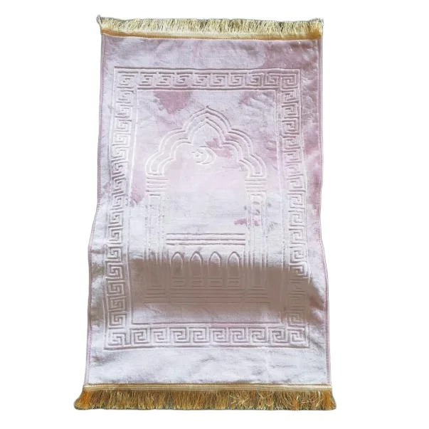 Pink soft velvet Muslim prayer rug with embossed arch design - Zainyunoor wholesale