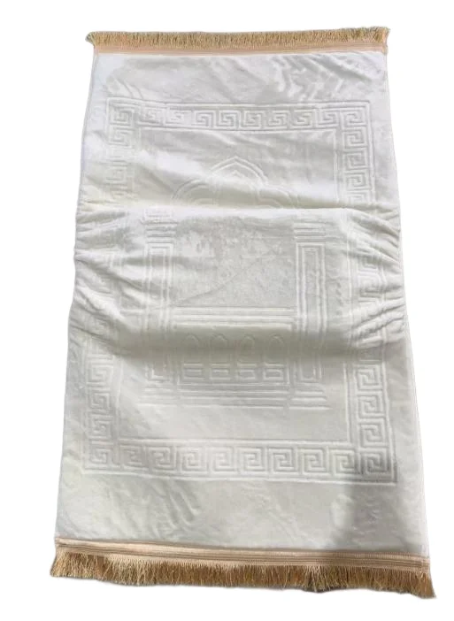 Ivory embossed Muslim prayer rug with Greek key border pattern - Zainyunoor wholesale
