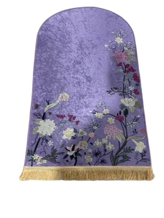Lavender purple velvet Muslim prayer rug with floral embroidery - Zainyunoor wholesale